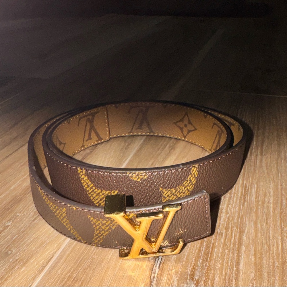 Louis Vuitton Brown and Gold Monogram Belt Size 36